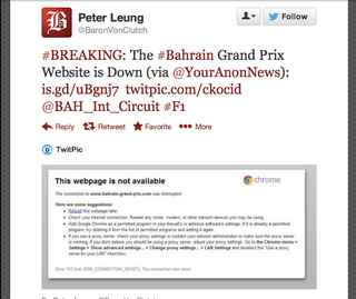 Illustration for article titled Anonymous Briefly Takes Down Bahrain Grand Prix Website